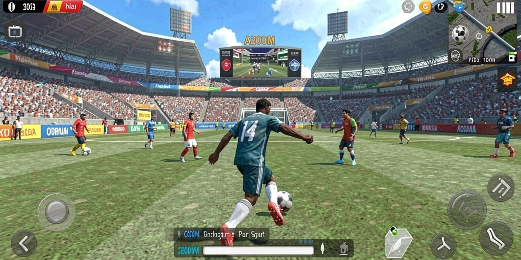 Screenshot gameplay A200M menampilkan momen seru dari pertandingan olahraga.