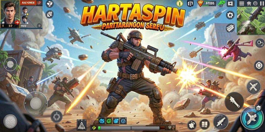 Tampilan seru gameplay HARTASPIN dalam pertempuran Battle Royale.