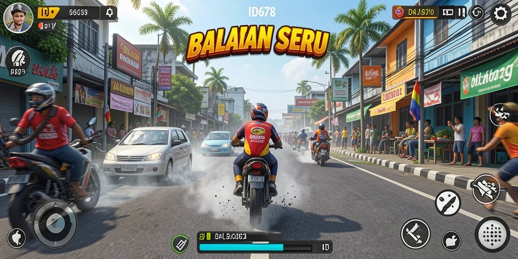 Screenshot gameplay ID678 yang menampilkan race mendebarkan di jalanan.