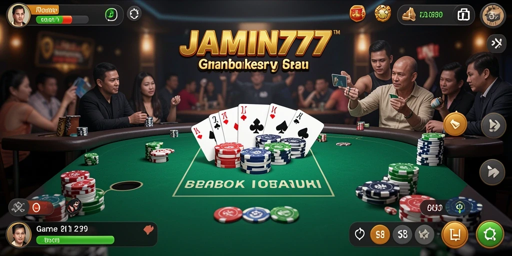 Tampilan gameplay Poker di JAMIN777 yang mendebarkan.