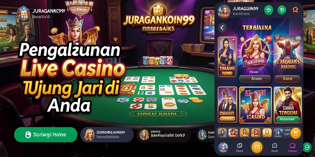 Screenshot gameplay Live Casino JURAGANKOIN99 yang menampilkan dealer langsung.