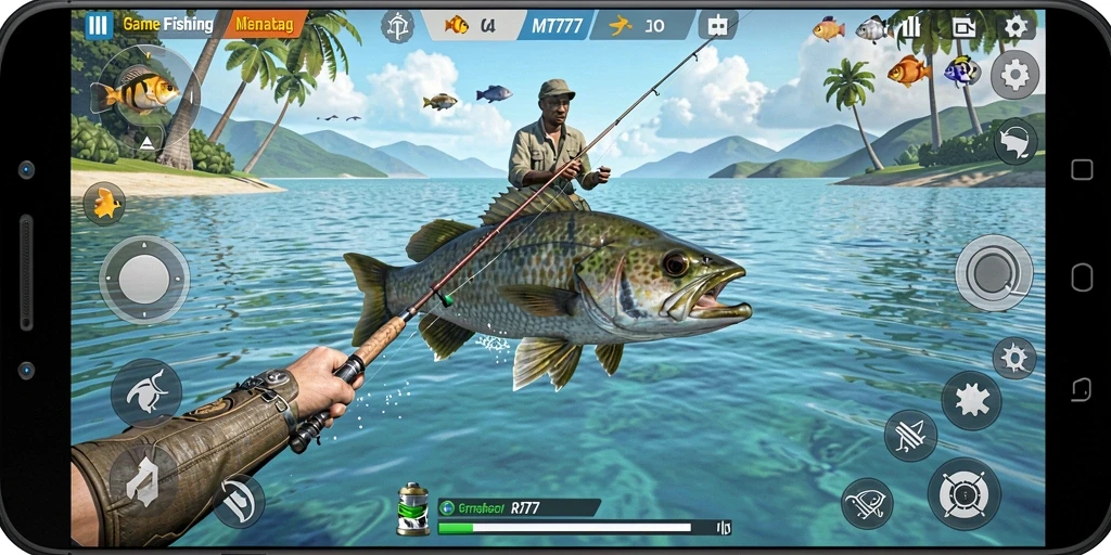 Screenshot gameplay MT777 yang menampilkan keseruan memancing.