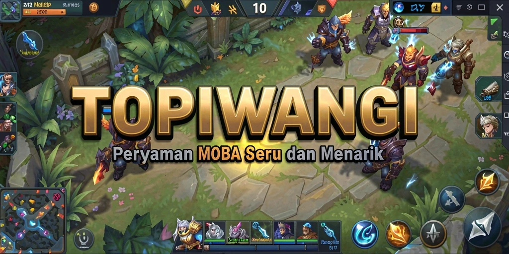 Menampilkan pertarungan tim yang sengit dalam gameplay MOBA.